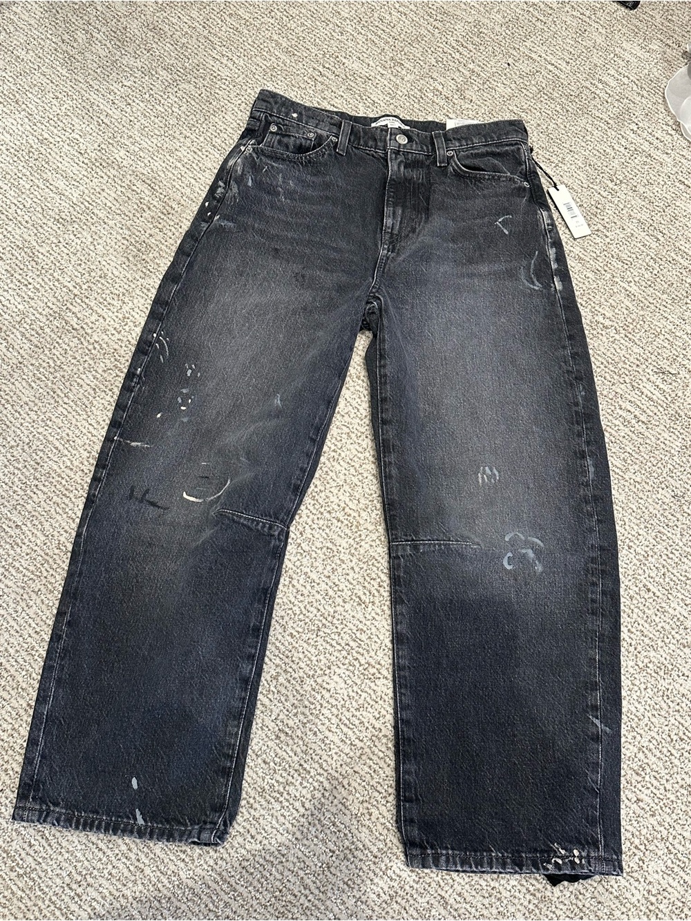 Women’s Banana Republic Black Barrel Leg Jeans with Paint Accents